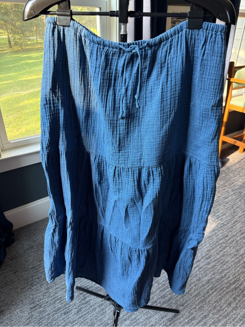 GAP 100% Cotton Gauze Blue Easy Tiered Maxi Skirt Size Large Petite